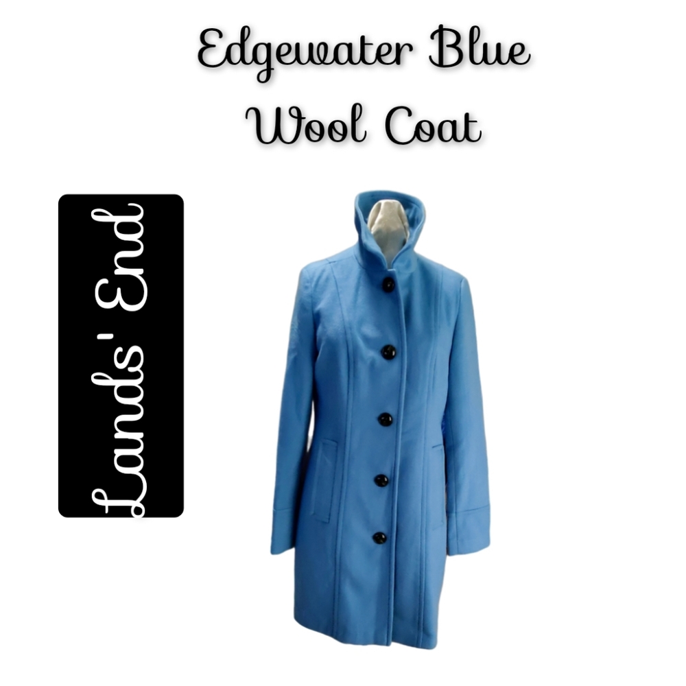 . Lands' End ~ Edgewater Blue Wool Coat.Size: 16W